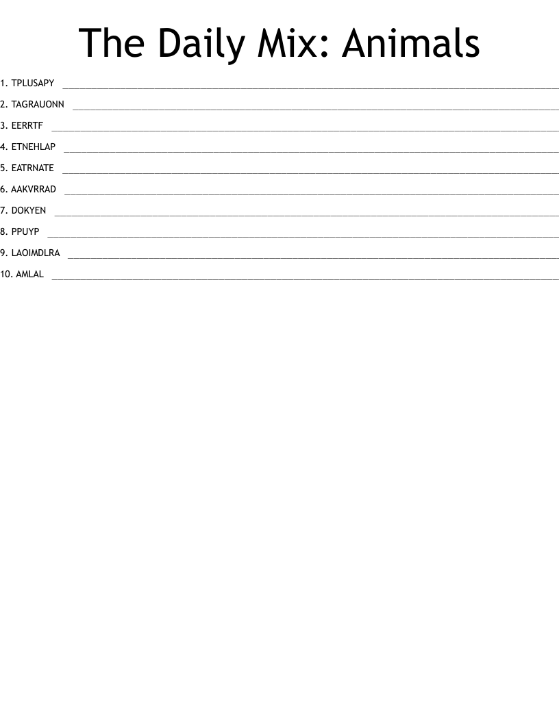 The Daily Mix: Animals Word Scramble