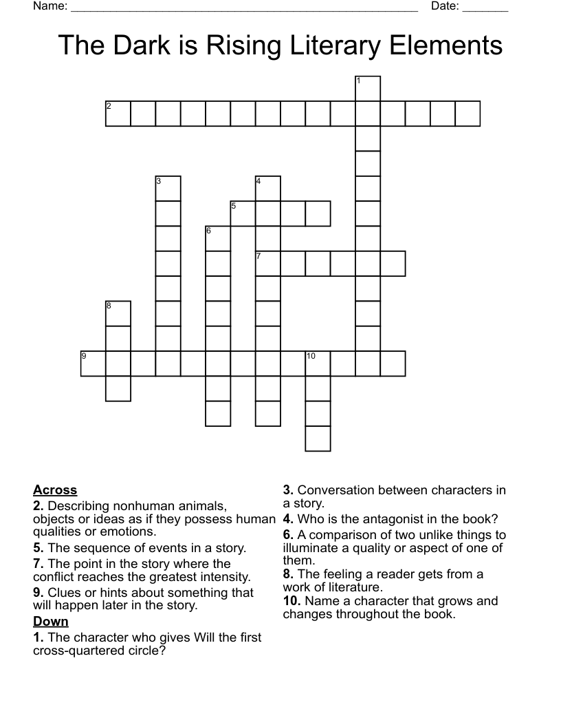 The Dark is Rising Literary Elements Crossword
