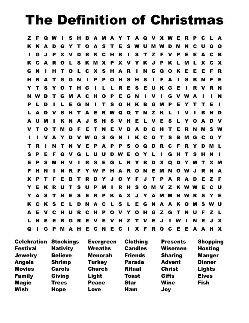 The Definition of Christmas Word Search
