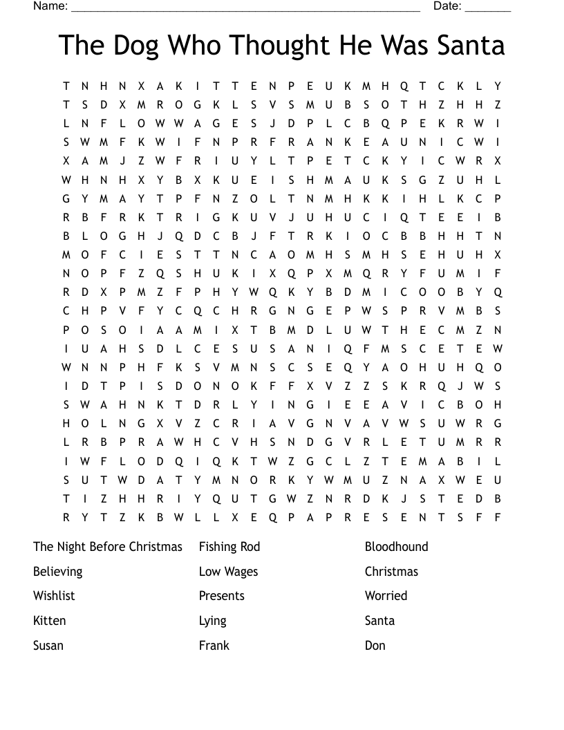 The Dog Who Thought He Was Santa Word Search