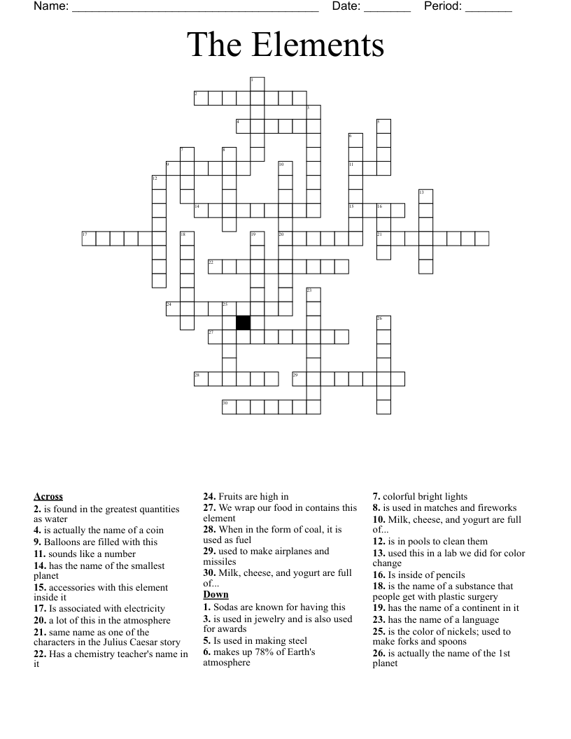 The Elements Crossword WordMint