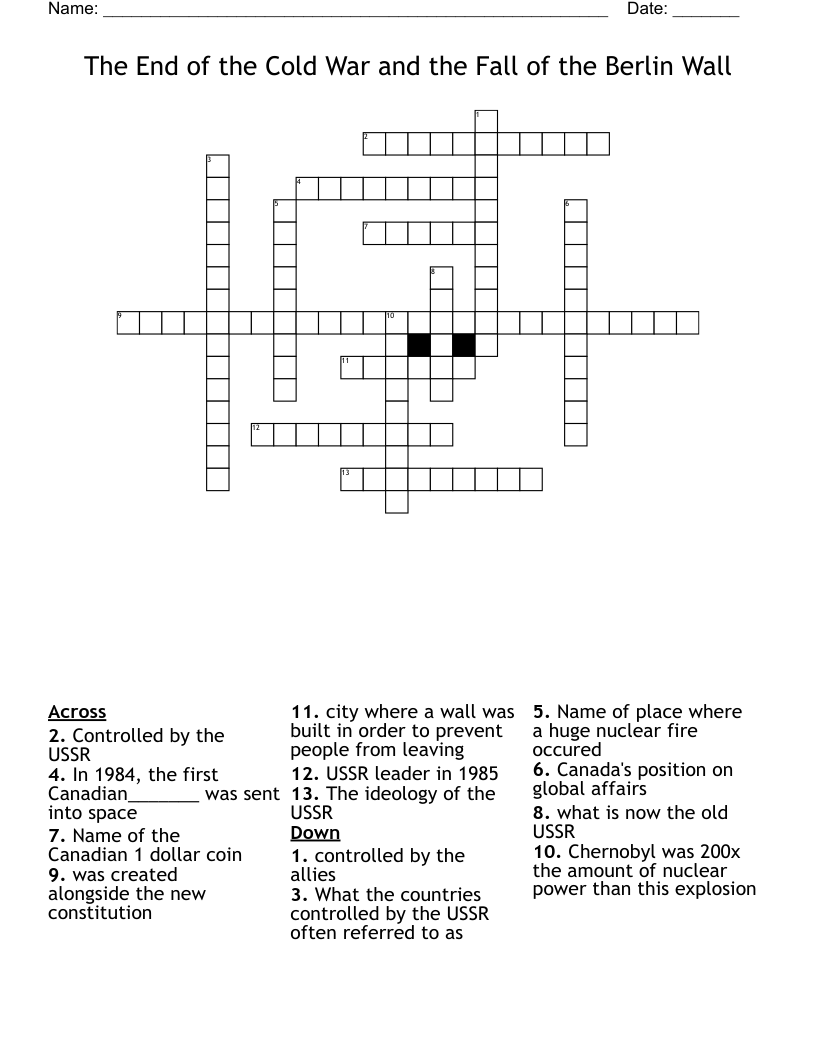 The End of the Cold War and the Fall of the Berlin Wall Crossword
