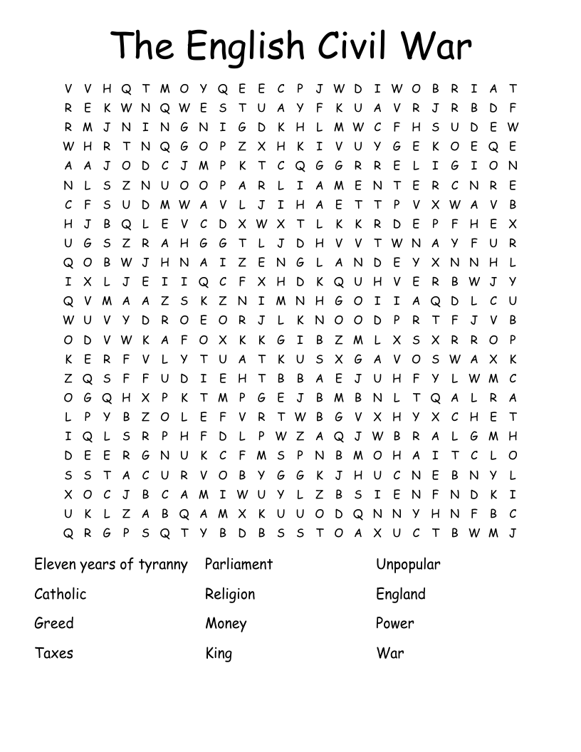 The English Civil War  Word Search