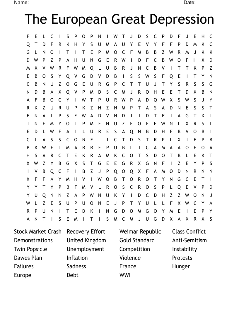 The European Great Depression Word Search