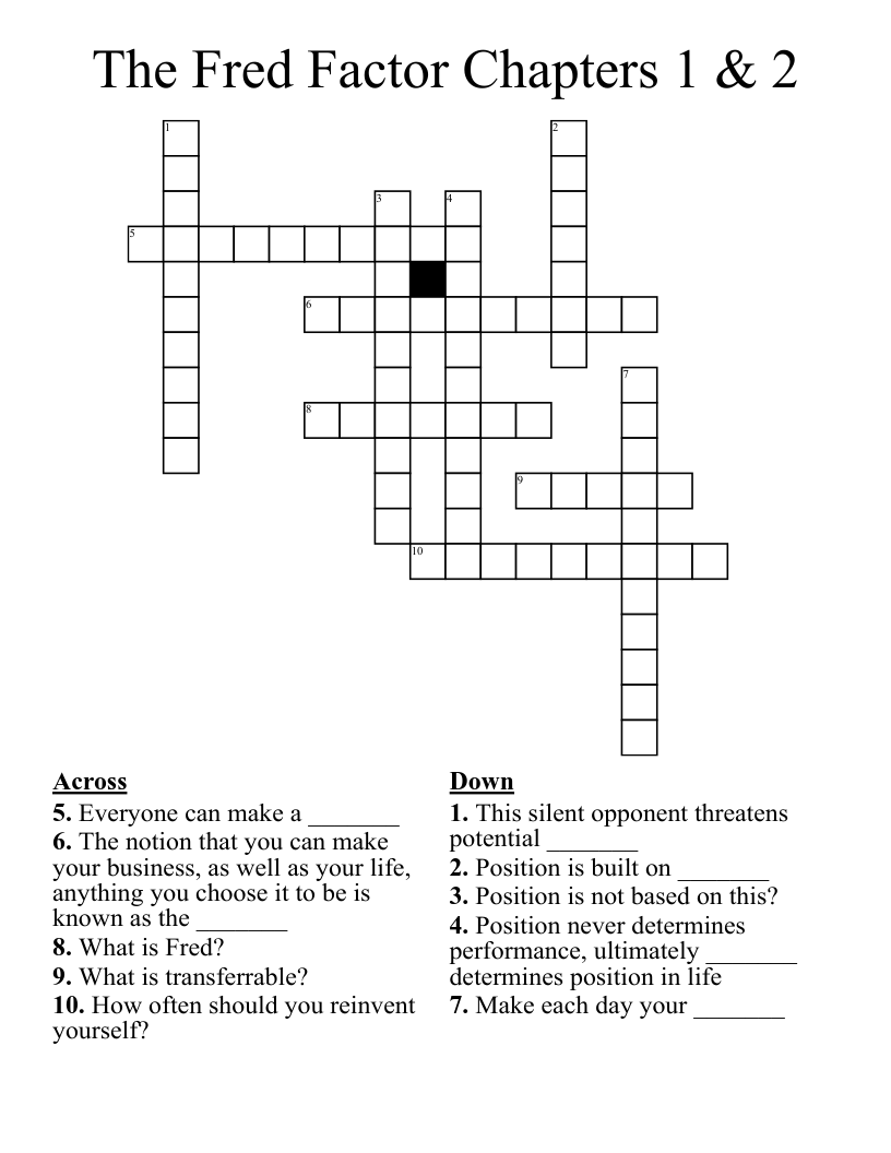 The Fred Factor Chapters 1 & 2 Crossword