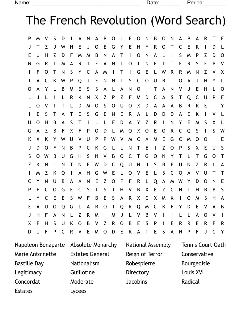 The French Revolution Word Search WordMint