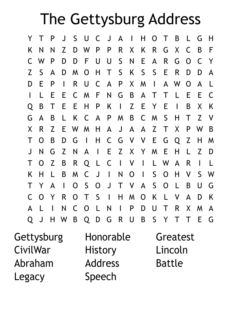 The Gettysburg Address Word Search WordMint