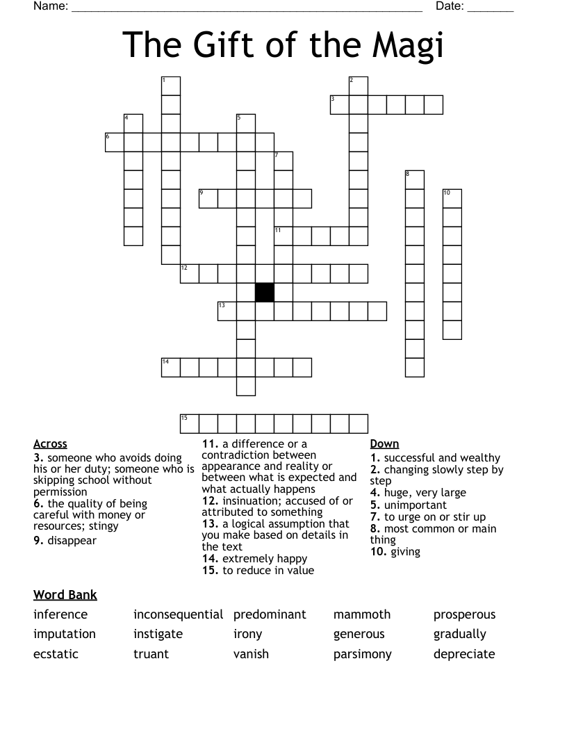 The Gift Of The Magi Vocabulary Worksheet Answer Key Printable Word 