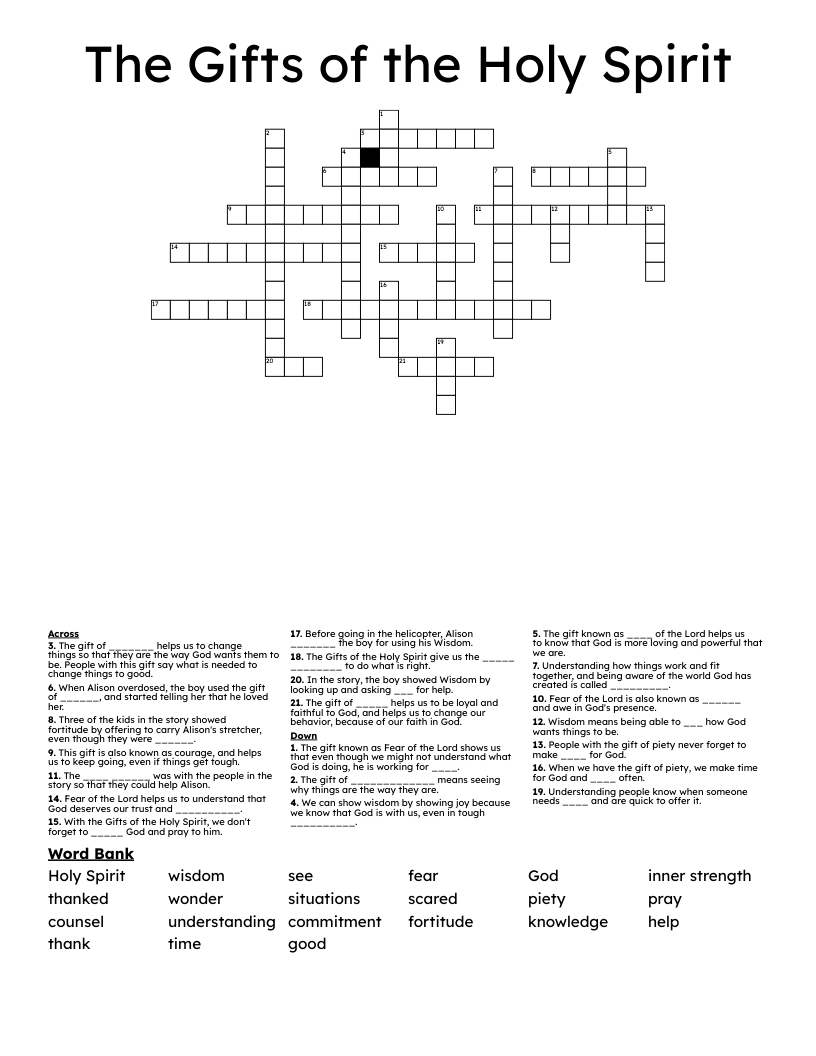Gifts Of The Holy Spirit Crossword WordMint