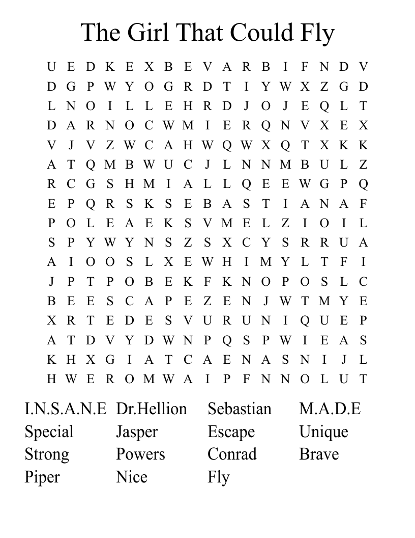 The Girl That Could Fly Word Search