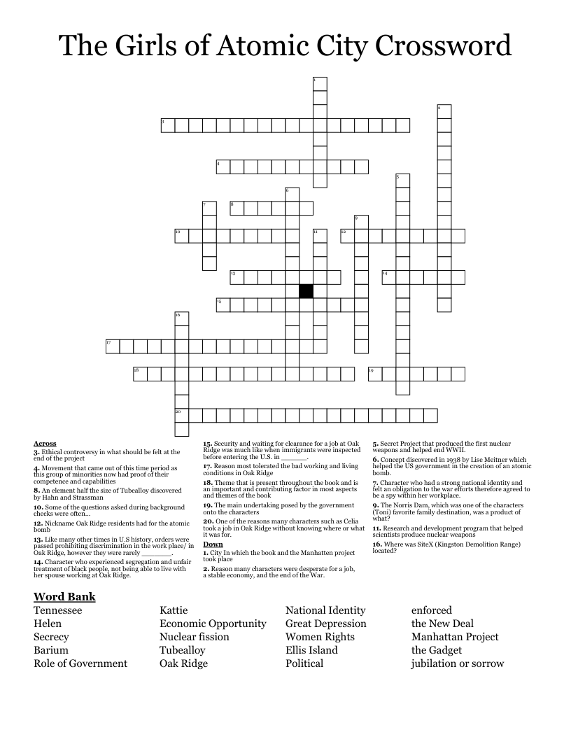 The Girls of Atomic City Crossword