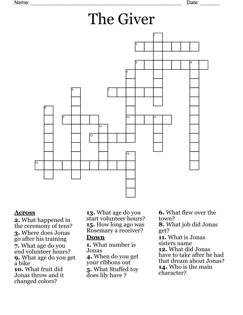 The Giver Crossword