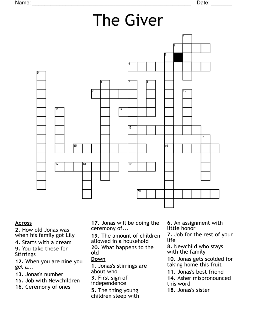 The Giver Crossword Puzzle