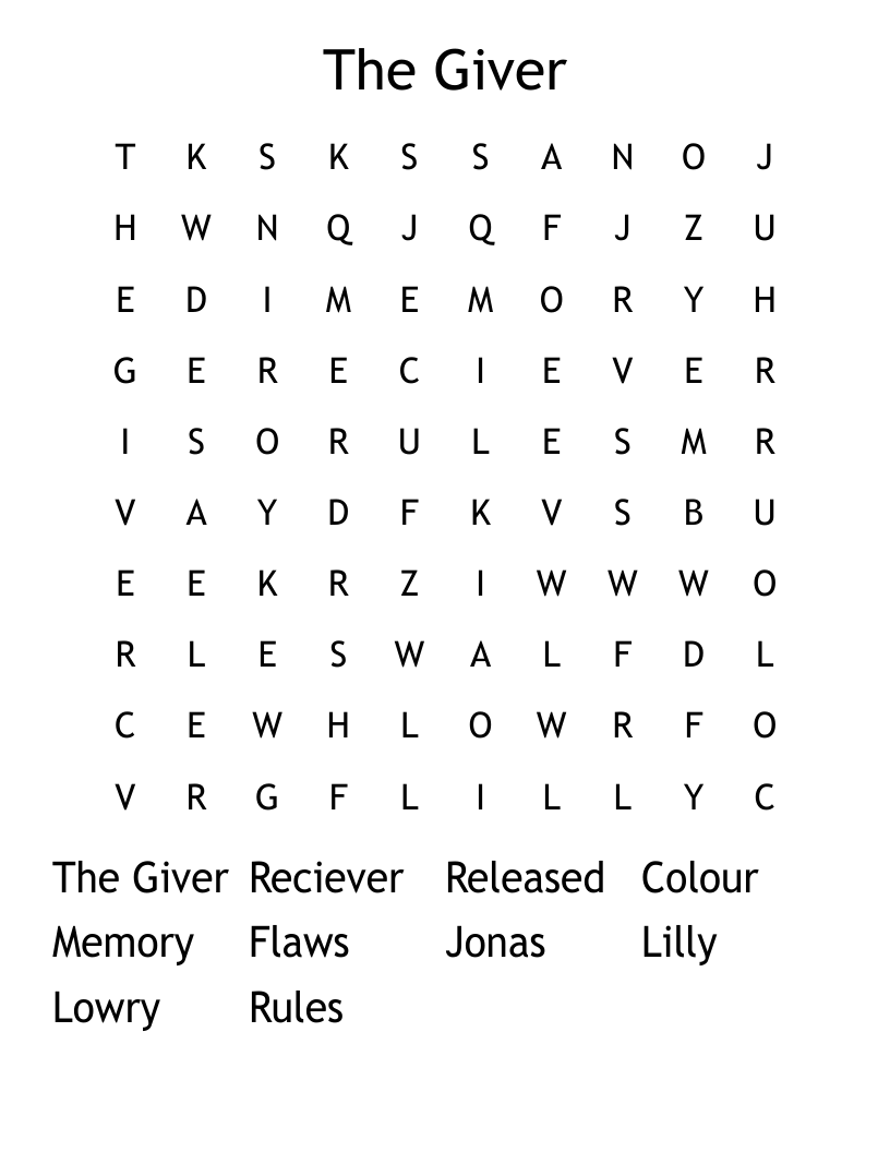 The Giver Word Search - WordMint