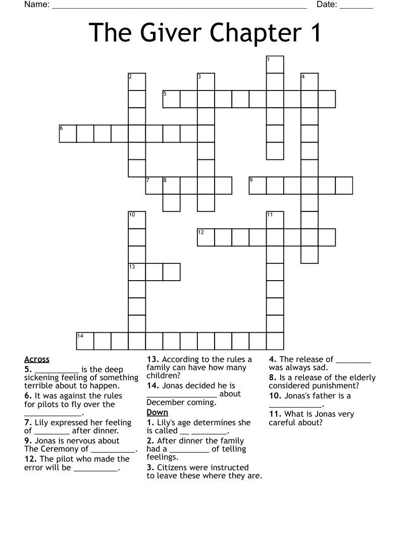 The Giver Chapter 1 Crossword
