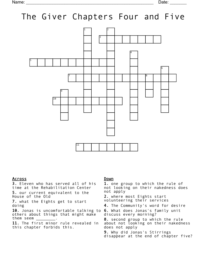 The Giver Chapters Four and Five Crossword
