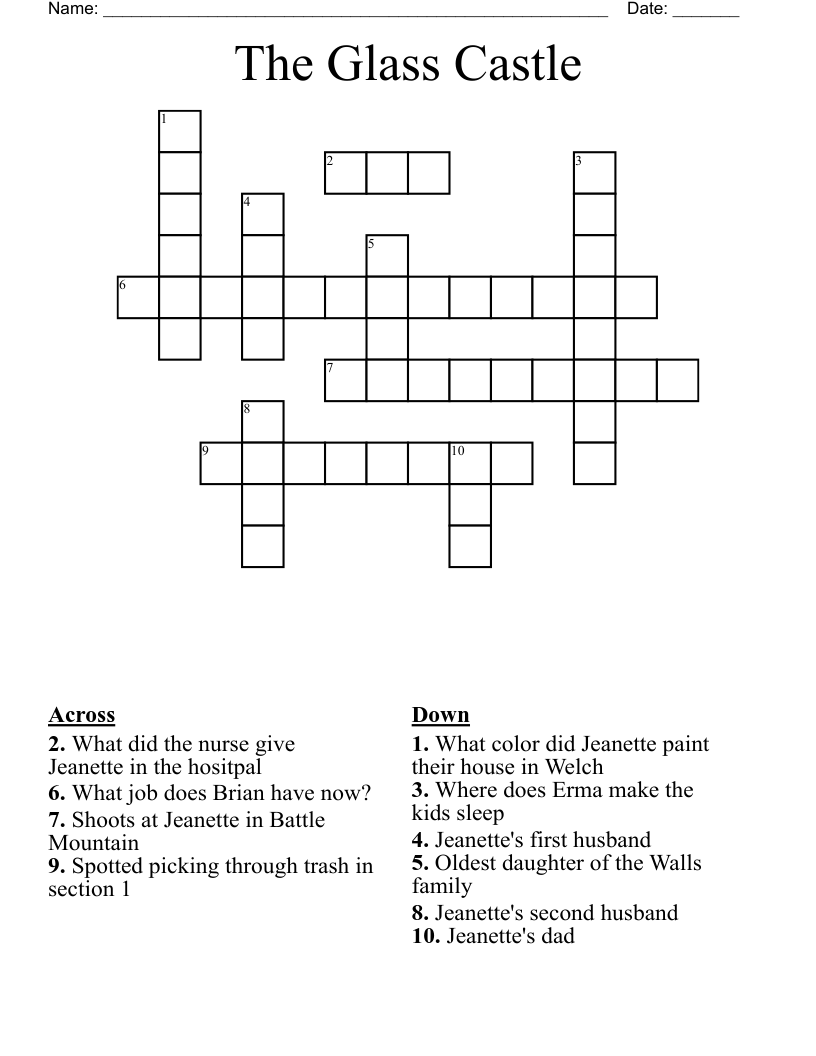 The Glass Castle Crossword WordMint