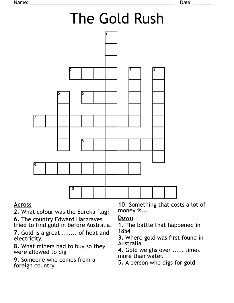 The Gold Rush Crossword WordMint