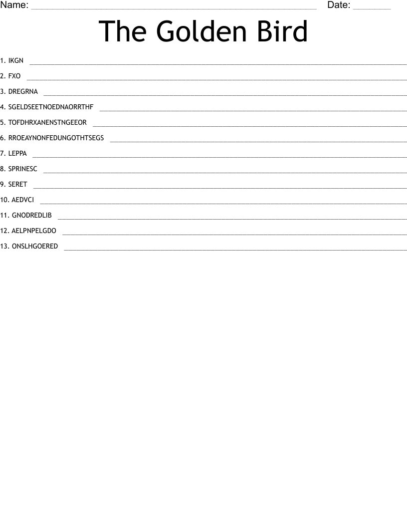 The Golden Bird Word Scramble