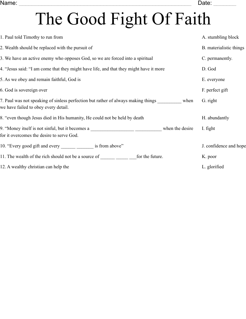 The Good Fight Of Faith Worksheet