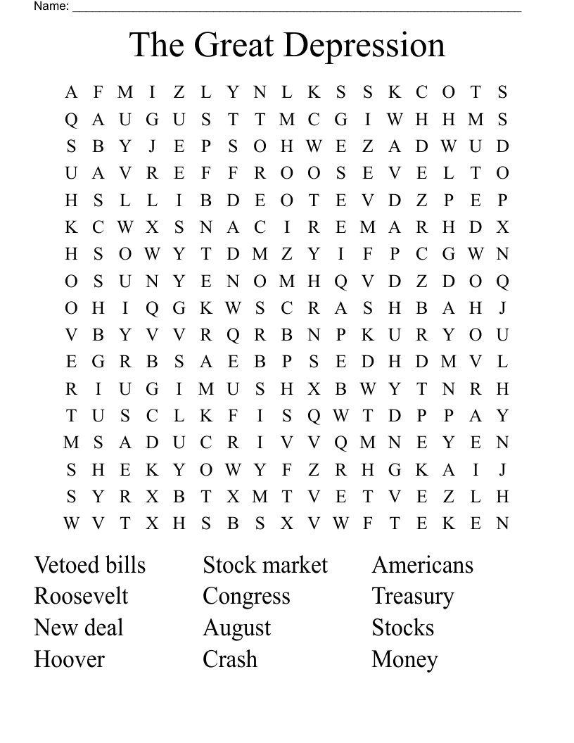 The Great Depression  Word Search