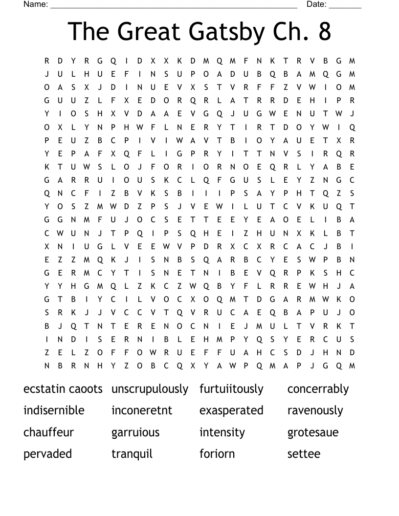 The Great Gatsby Ch. 8 Word Search
