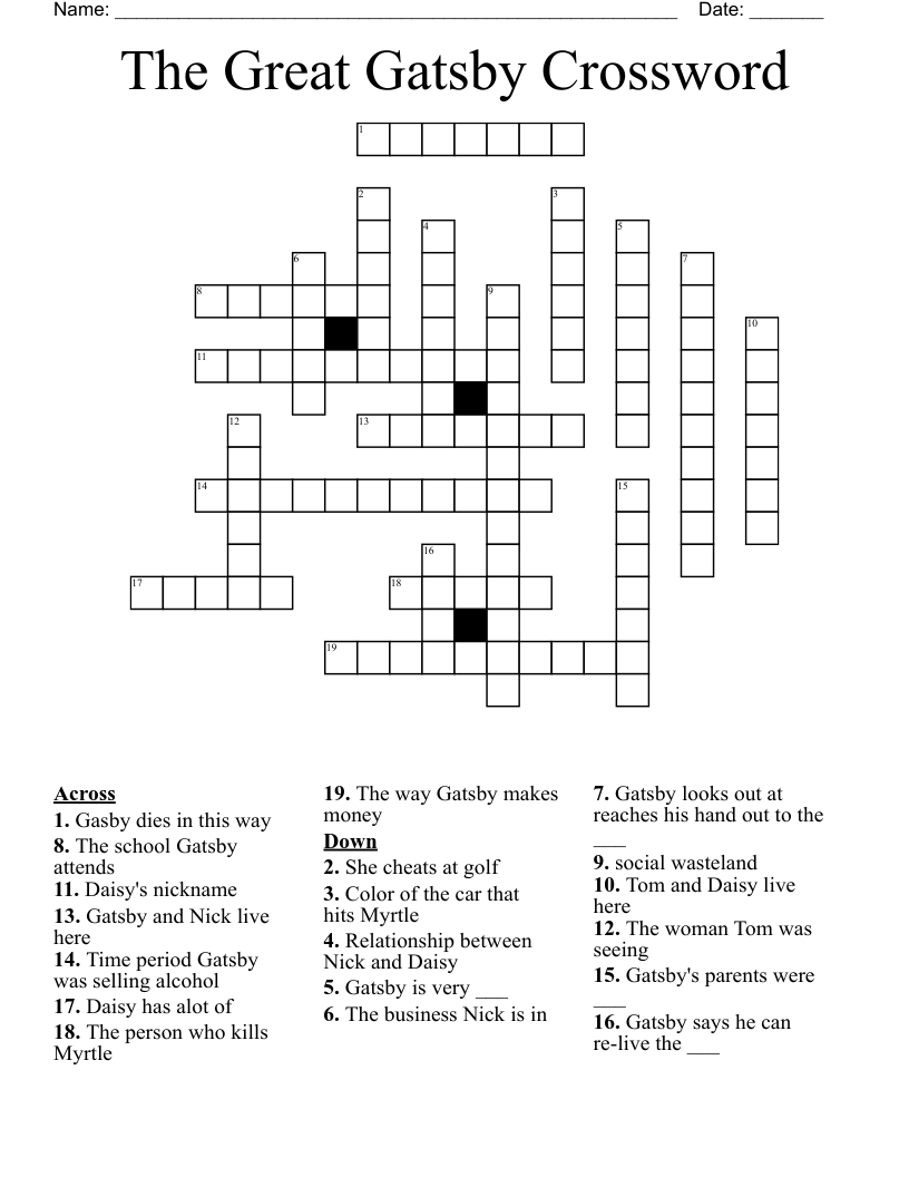 The Great Gatsby Crossword WordMint