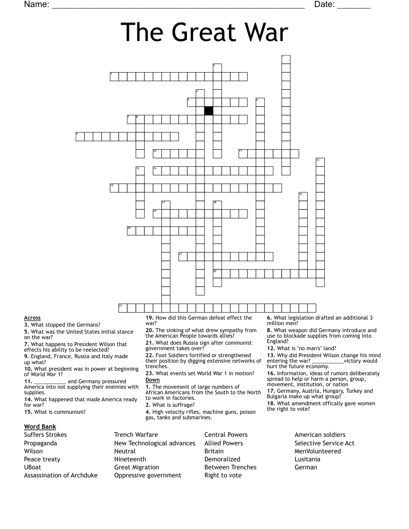 The Great War Crossword WordMint