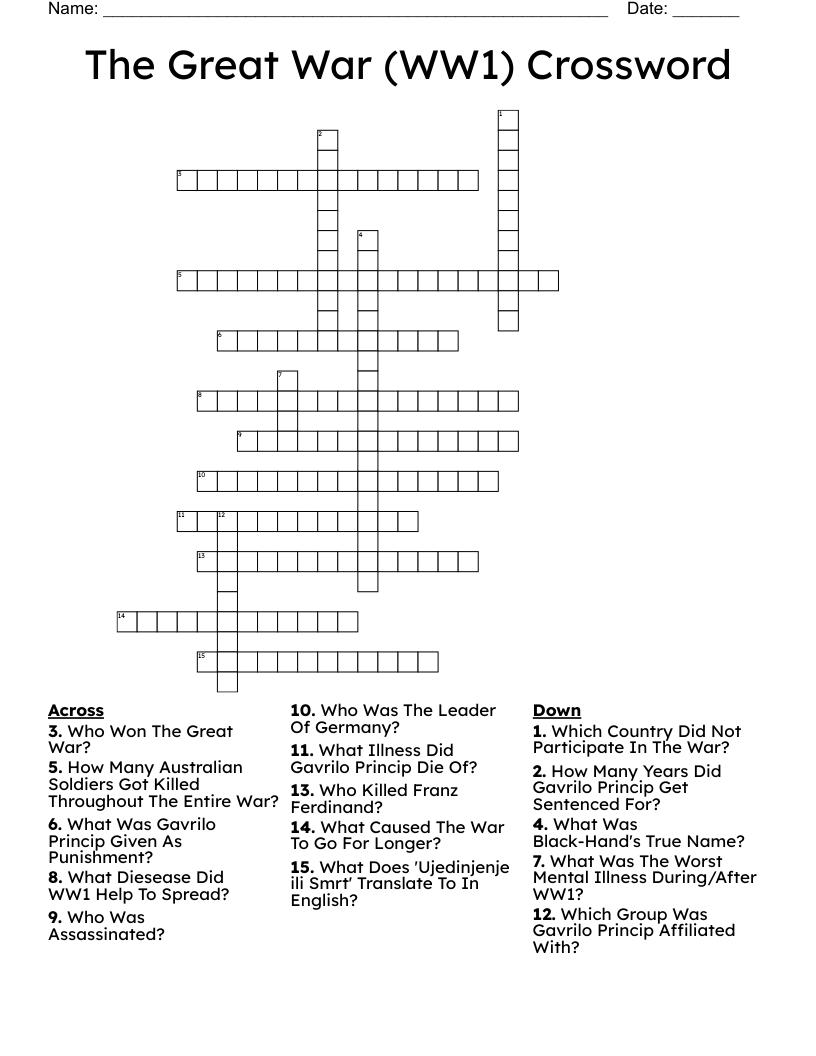 The Great War (WW1) Crossword