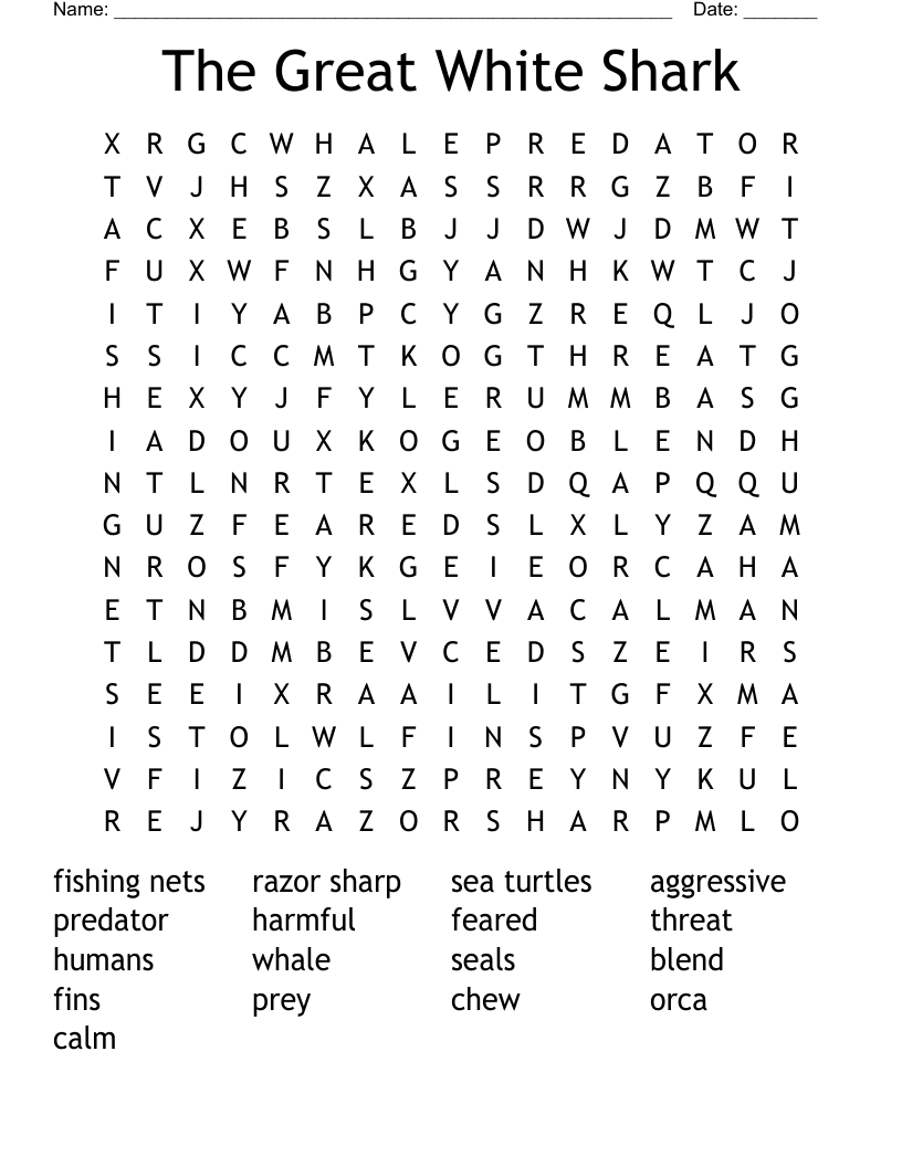 The Great White Shark Word Search