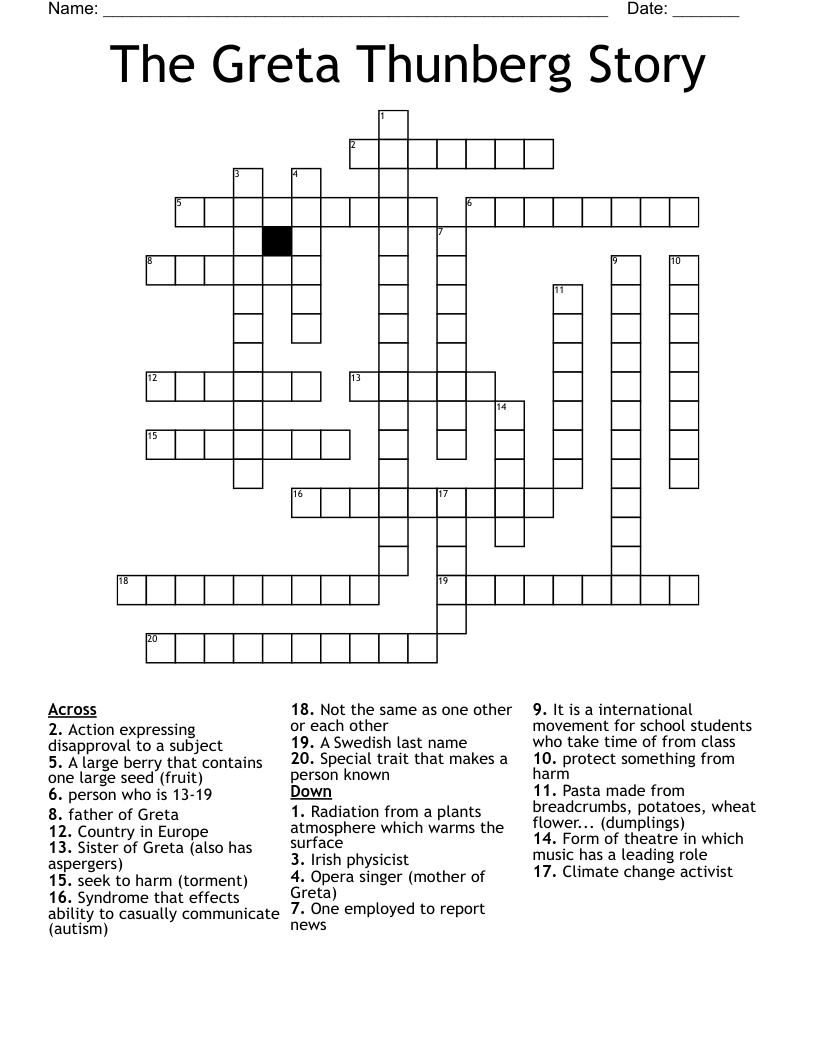 The Greta Thunberg Story Crossword