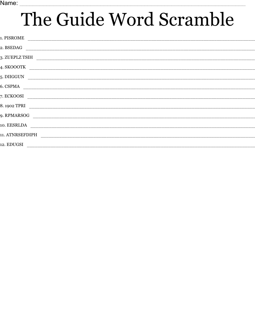 The Guide Word Scramble - WordMint