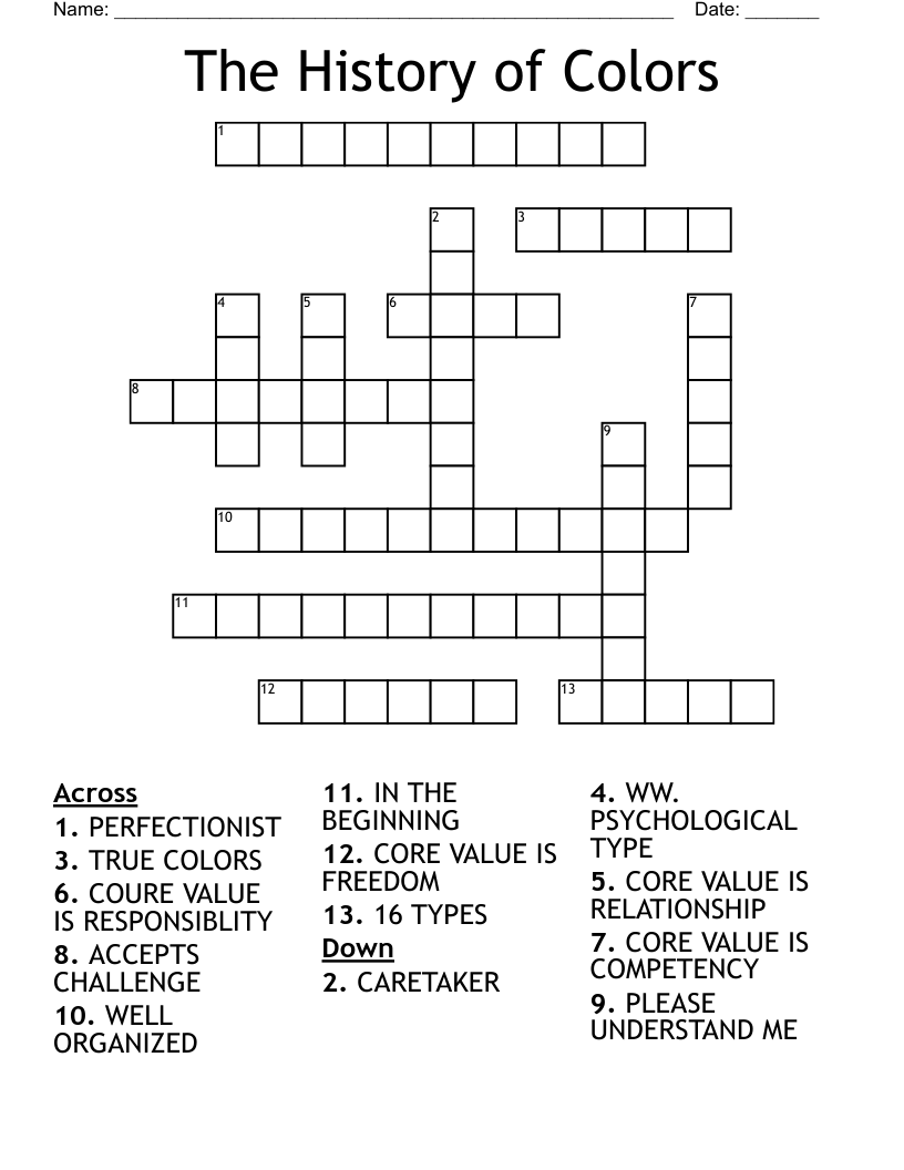 The History of Colors Crossword