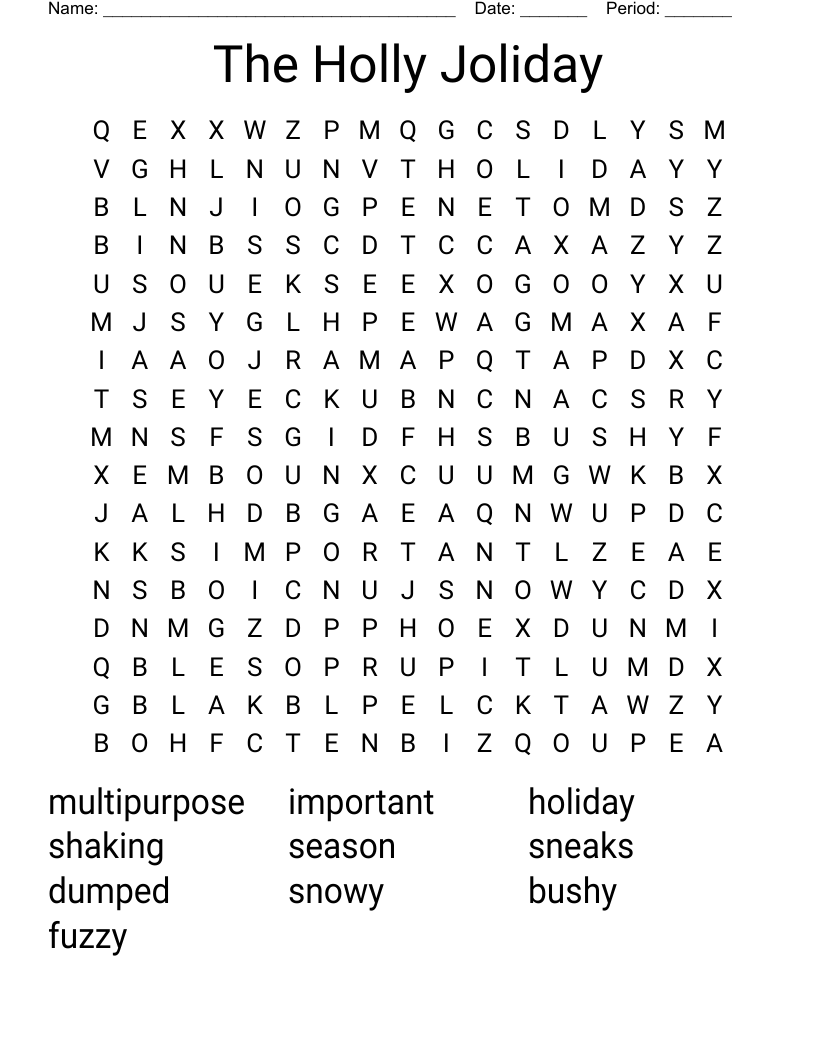 The Holly Joliday  Word Search