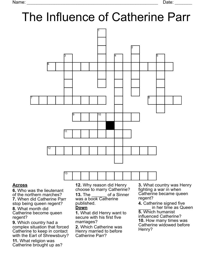 The Influence of Catherine Parr Crossword