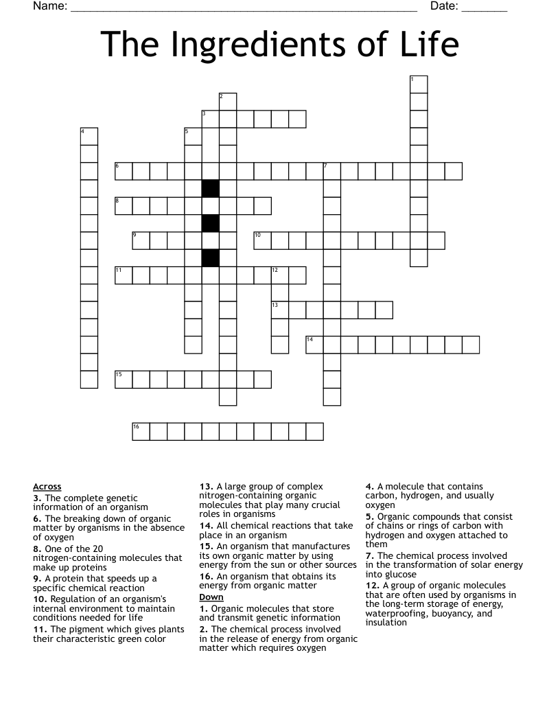 The Ingredients of Life Crossword