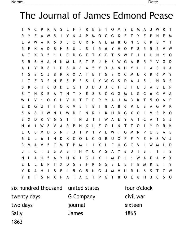 The Journal of James Edmond Pease Word Search