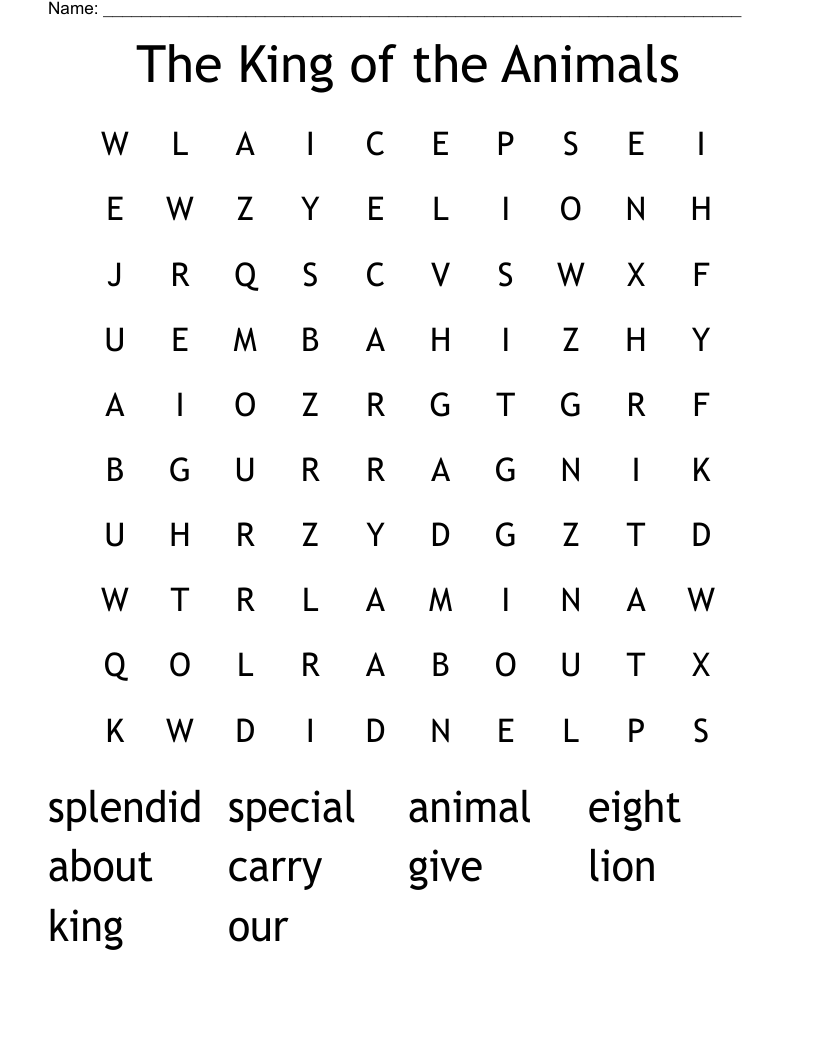 The King of the Animals Word Search