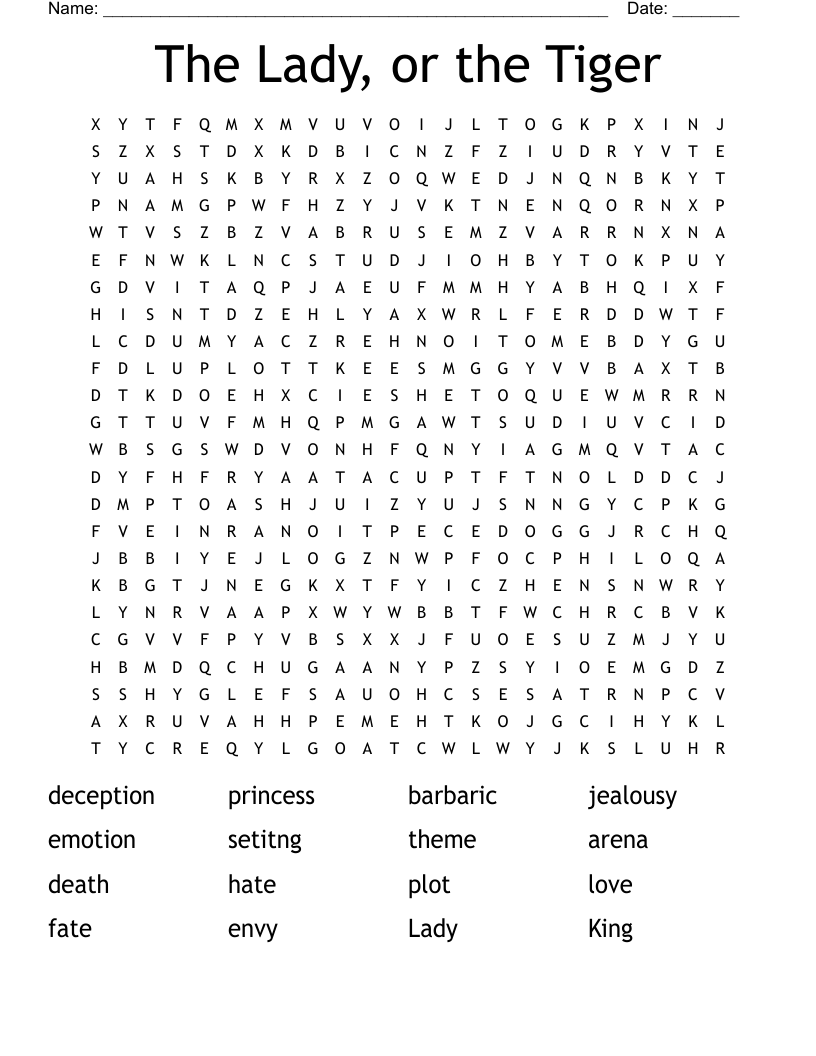 The Lady, or the Tiger Word Search