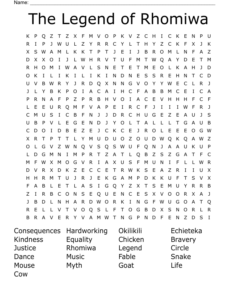 The Legend of Rhomiwa Word Search