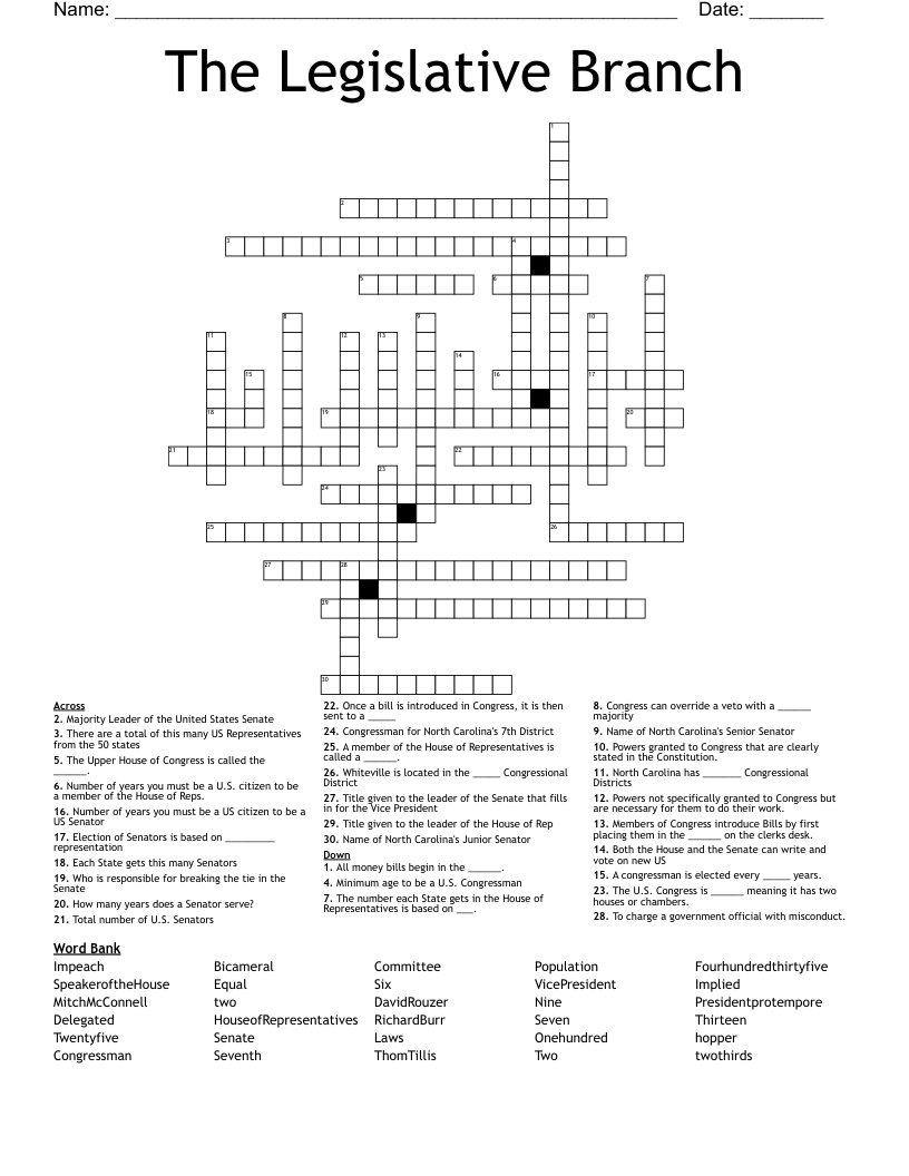 The Legislative Branch Crossword WordMint