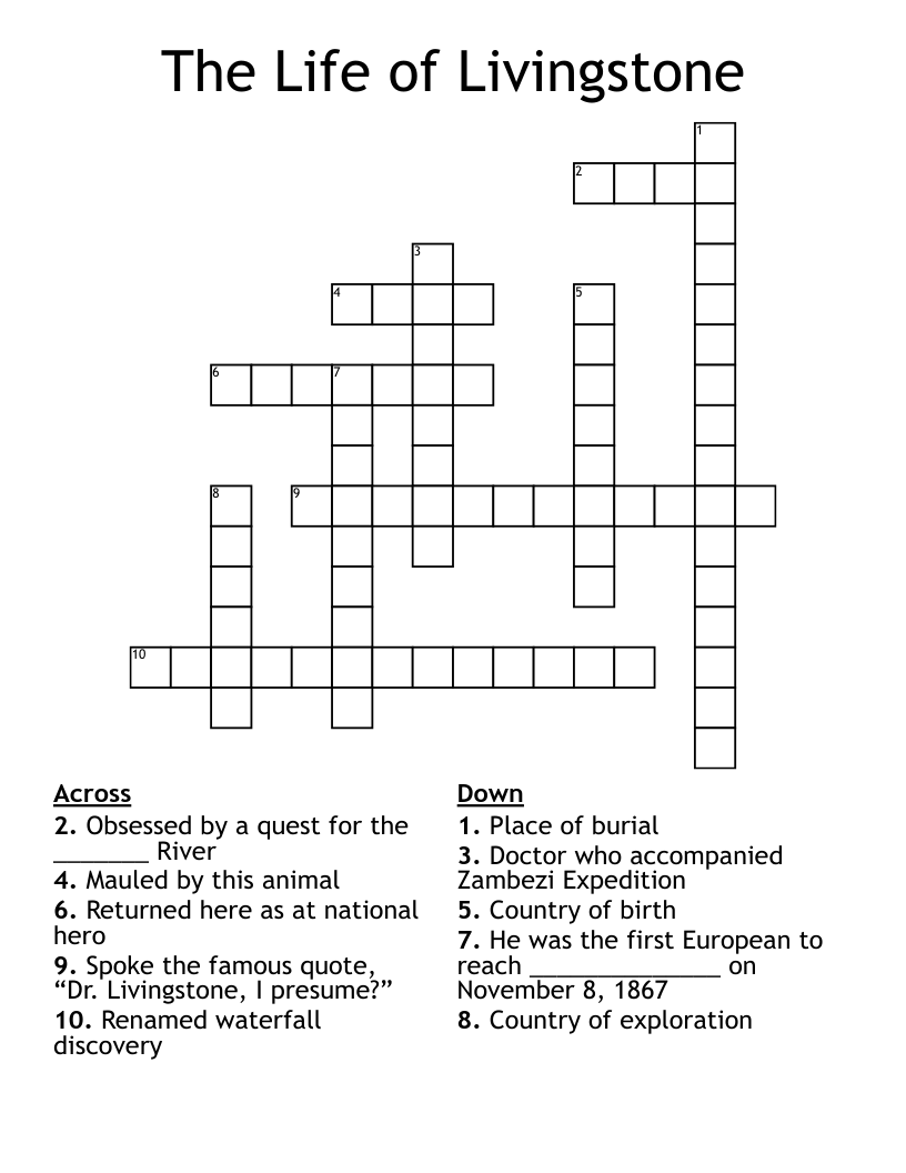 The Life of Livingstone Crossword