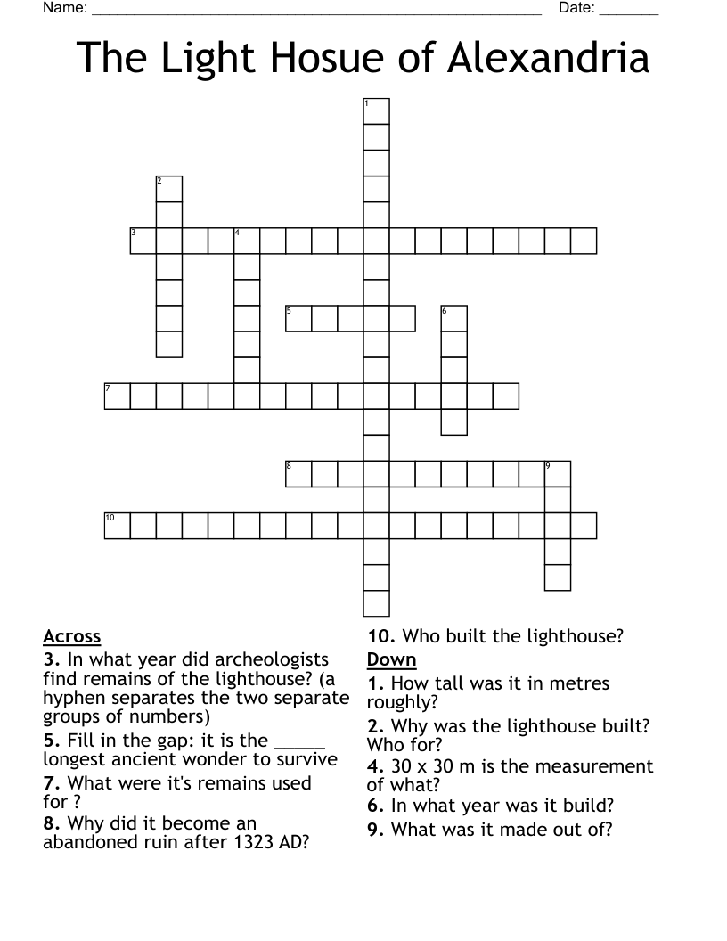 The Light Hosue of Alexandria Crossword WordMint