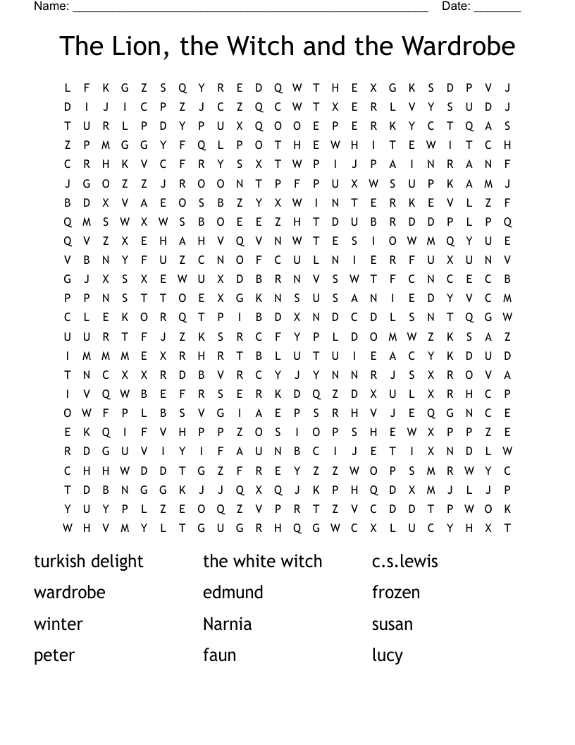 The Lion, the Witch and the Wardrobe Word Search