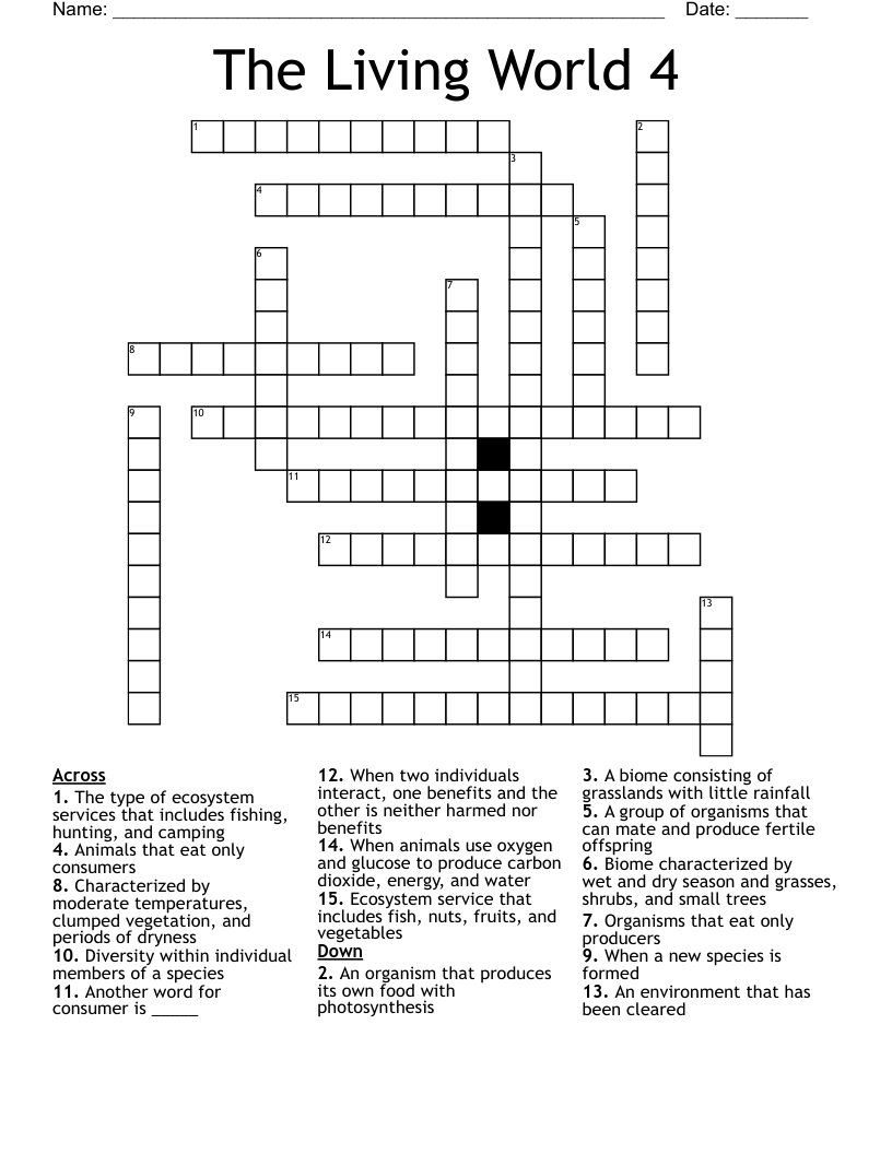 The Living World 4 Crossword
