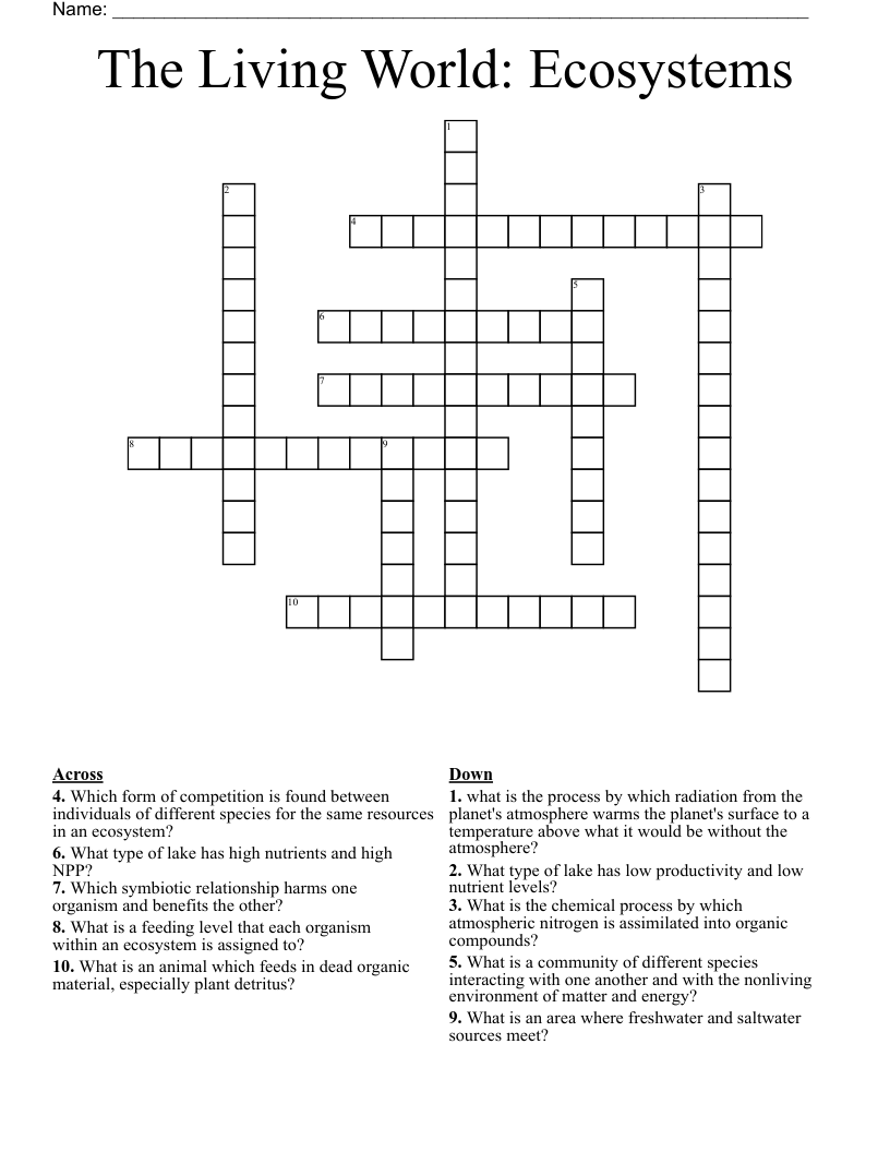 The Living World: Ecosystems Crossword