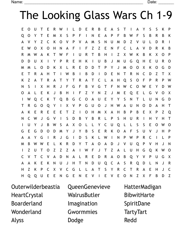 The Looking Glass Wars Ch 1-9 Word Search