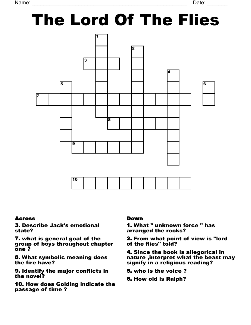 The Lord Of The Flies Crossword
