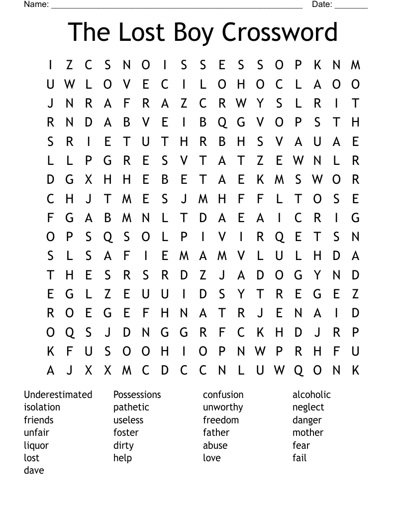 The Lost Boy Crossword Word Search
