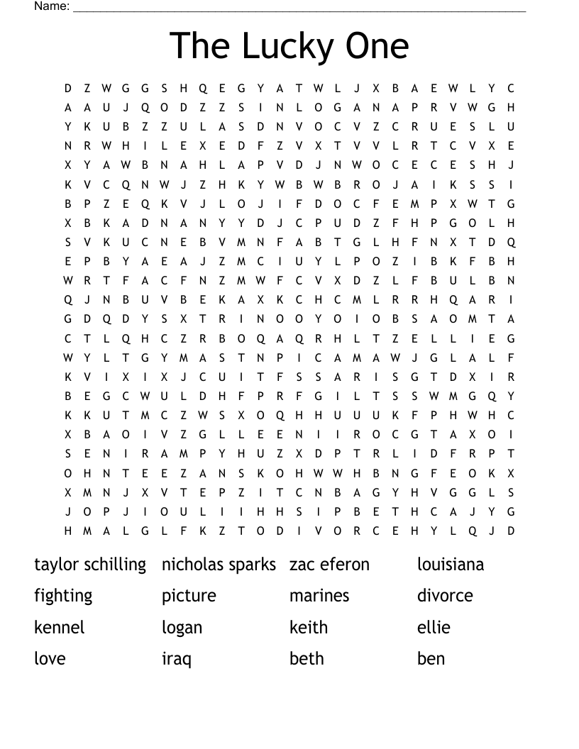 The Lucky One Word Search